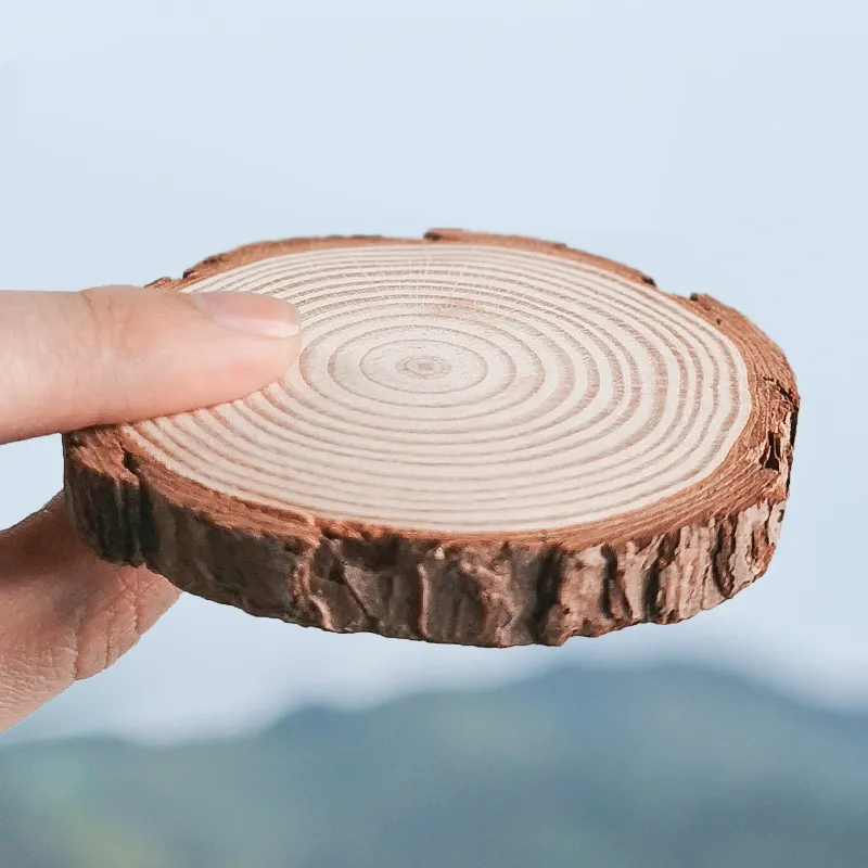 14cm-16cm Natural Wood Log Slices Tree Bark Wooden Circles Set of 4