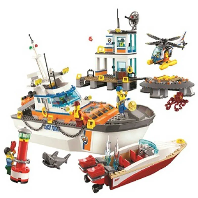 844PCS 10755 City Police Series Coast Guards Główny Baza 60167 Boy Building Block Toy Gifts G0914