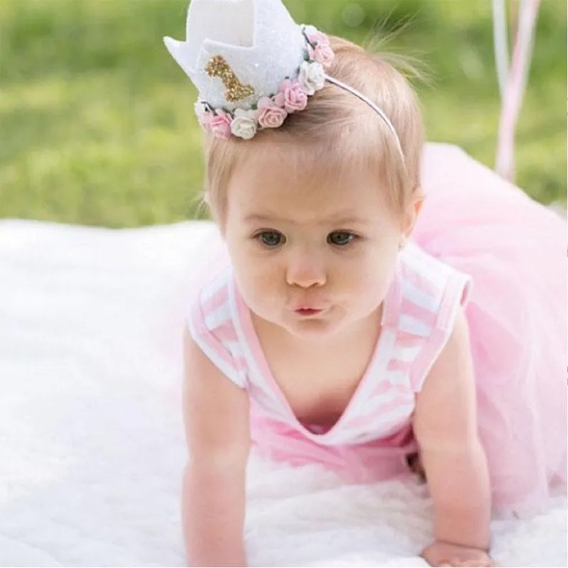 Sombrero de fiesta de cumpleaños para bebé, diadema de corona de princesa,  decoraciones de cumpleaños de 1, 2 y 3 años, suministros para fiesta de  primer cumpleaños