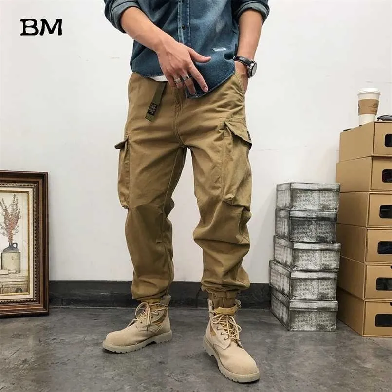 Högkvalitativ bomull Militär Joggare Män StreetWear Tactical Pants Mode med Belt Cargo Pants Army Trousers Harajuku Kläder 211201