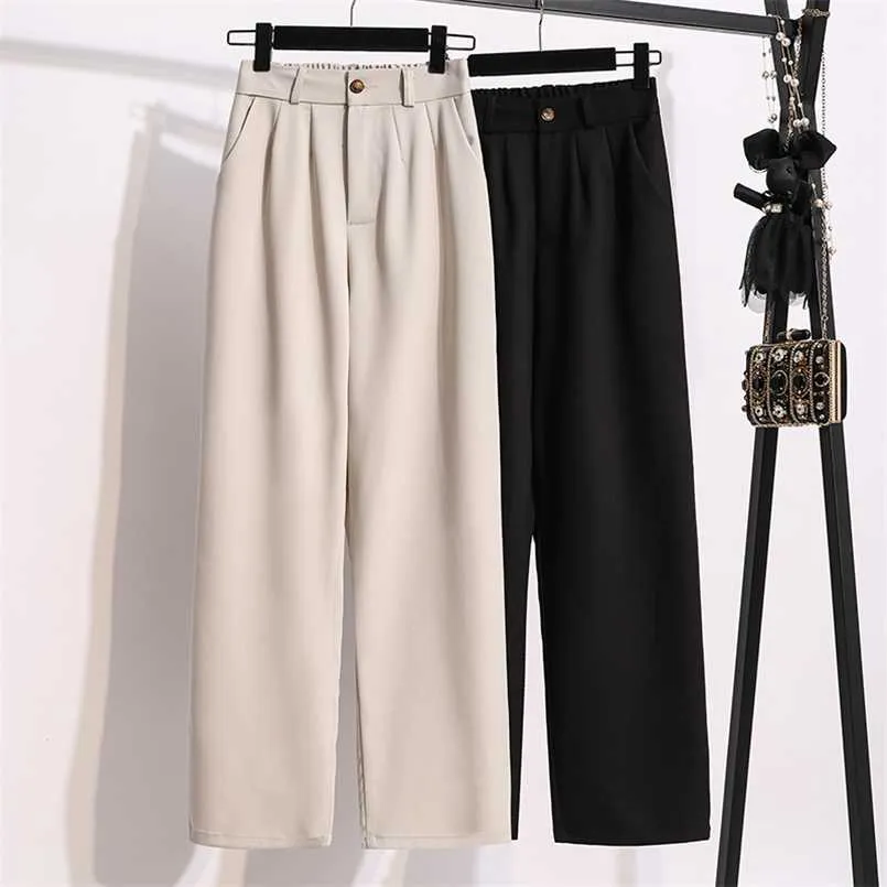 Black Beige Wide-Legged Suit Pants Female High Waist Plus Large Size Boyfriend For Women'S Clothing Trouser Oversize D0250 211105