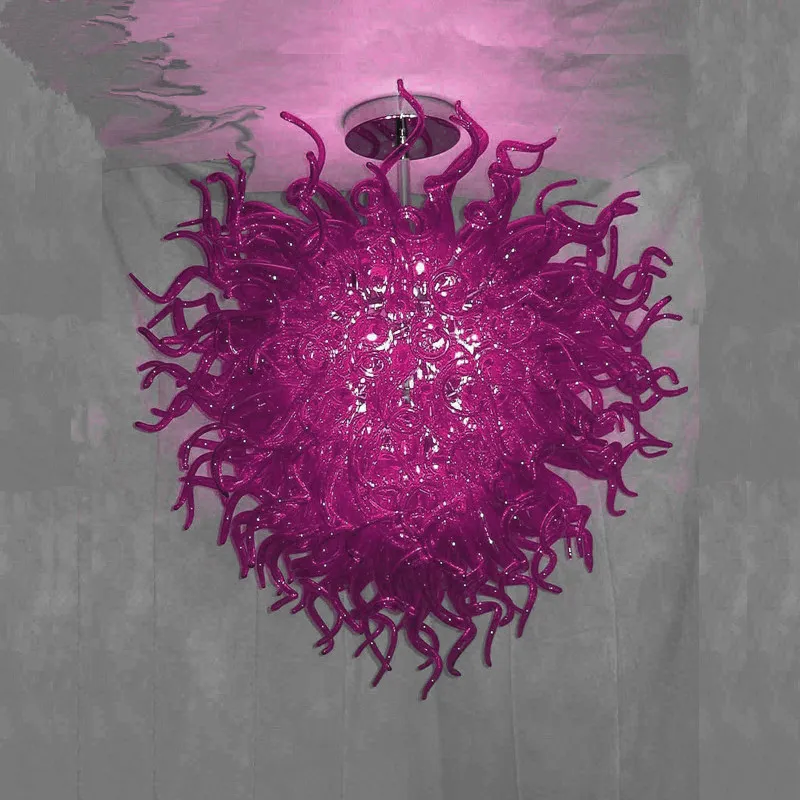 Vente en gros Lustre en verre violet de Murano avec ampoules Led Éclairage de plafond artistique Lampes suspendues soufflées à la main de luxe 32 pouces