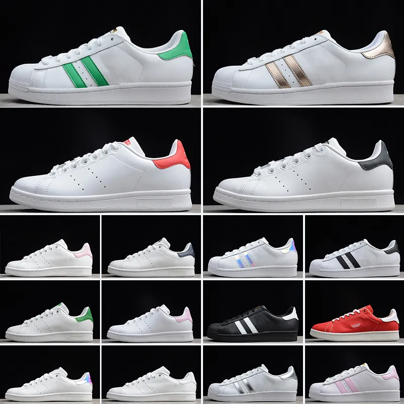 Klasyczne skórzane buty do biegania Białe czarne czerwone różowe niebieskie złote gwiazdy 80s Stan Smith Pride Sneakers Super Star Women Mężczyźni sportowe buty 36-45