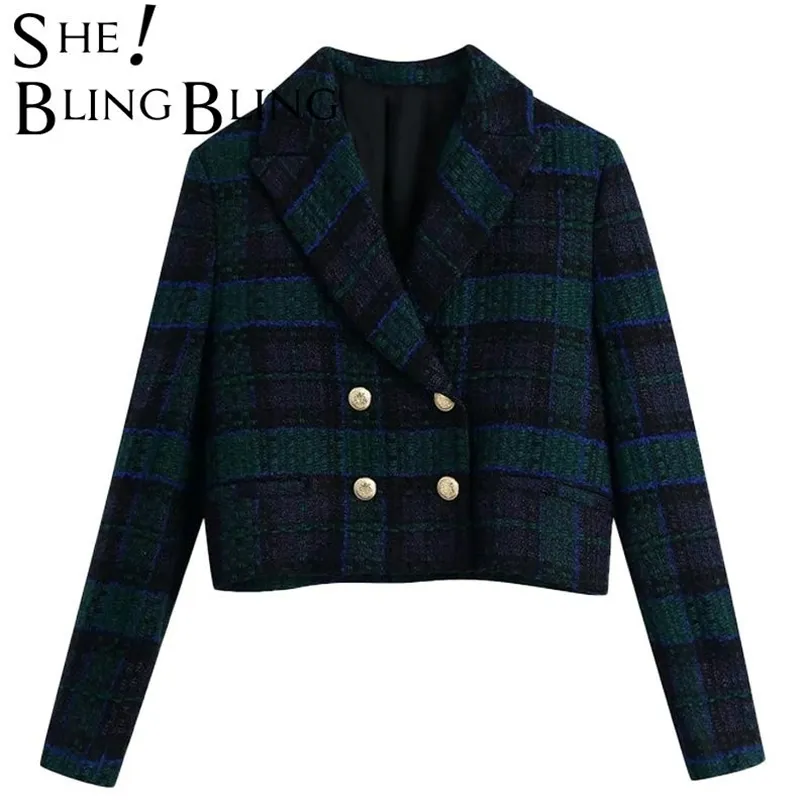 Shilanding Za Dwie kawałek Blazers Garnitury Plaid Cropped Kurtki Zestaw Kobiet Płaszcze Vintage Slim Outwear Crop Workwear 211006