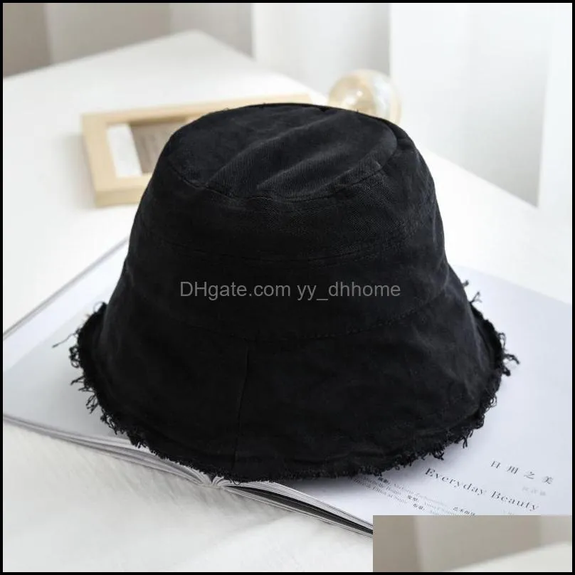 Japanese-Style Hipster Washed Denim Frayed Edge Fisherman Hat Female Summer Thin Small Brim Face Small Sunshade Bucket Hat1