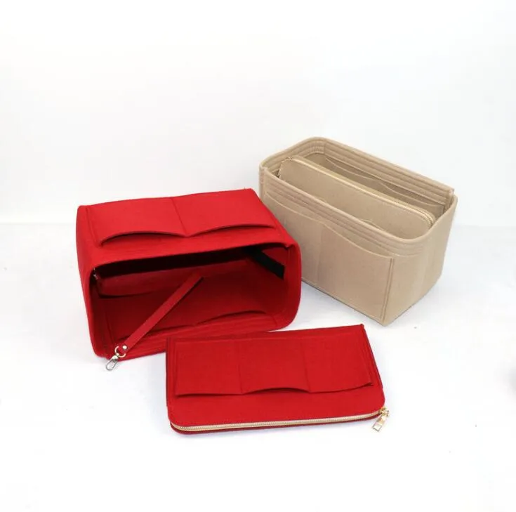 Sac de rangement de maquillage, doublure en tissu feutré, insertion de voyage, sacs portables multifonctionnels de grande capacité avec porte-clés pour sac à main