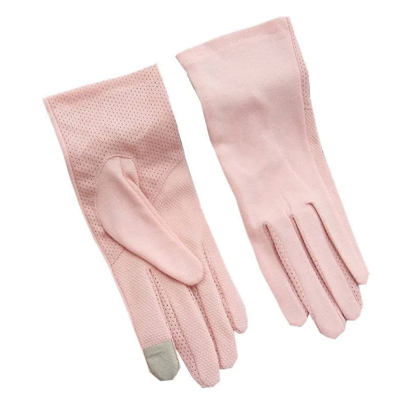 Sun protection gloves for women in summer pure cotton touch screen thin breathable anti slip short riding gloves spring and autumn days