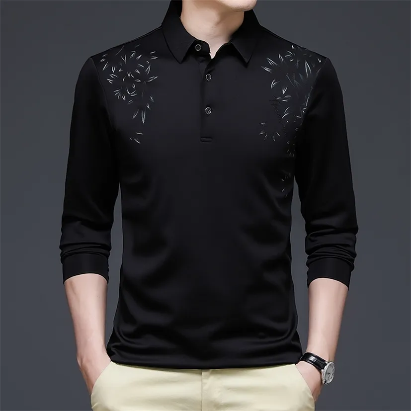 Browon 봄 가을 긴 소매 티셔츠 남자 한국어 스타일 슬림 피트 비즈니스 캐주얼 턴 다운 칼라 풀오버 Tshirt 220118