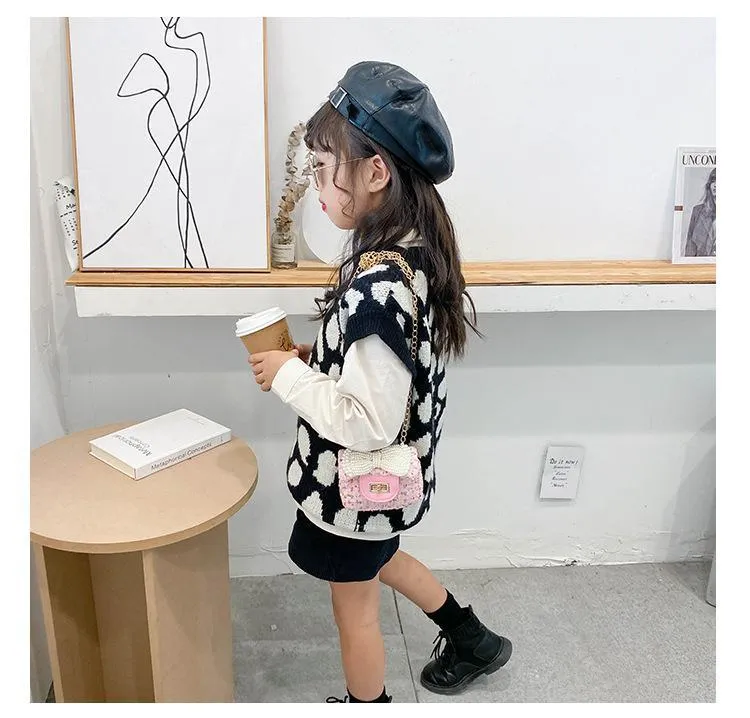 New princess bag children messenger pearl bow small bag girl baby shoulder small square bag fashion trend kids gift