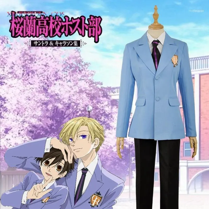 Anime Costumes Ouran High School Jacket Tie Host Club Haruhi Shirt Byxor Cosplay Kostym Outfit Kläder för Vuxen Halloween Party1
