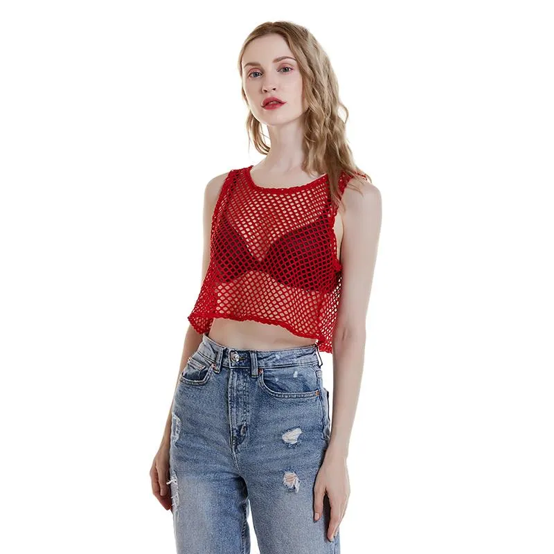 Red fishnet crop top top