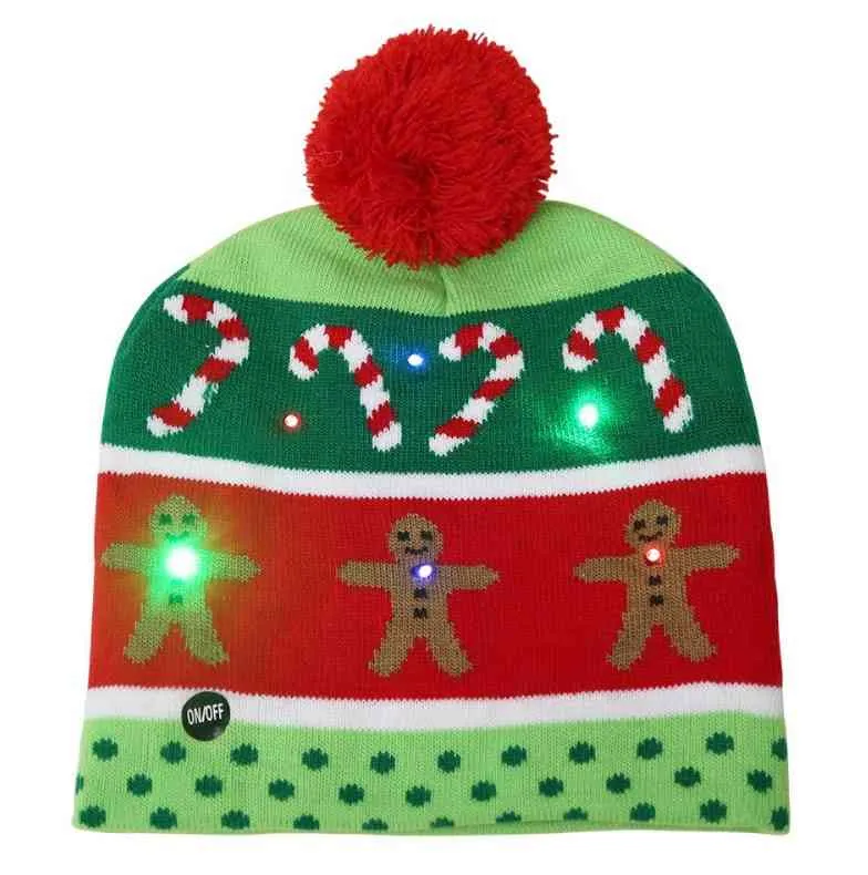 Cartoon children's Christmas knitted hats fall/winter caps LED fur ball caps with lights