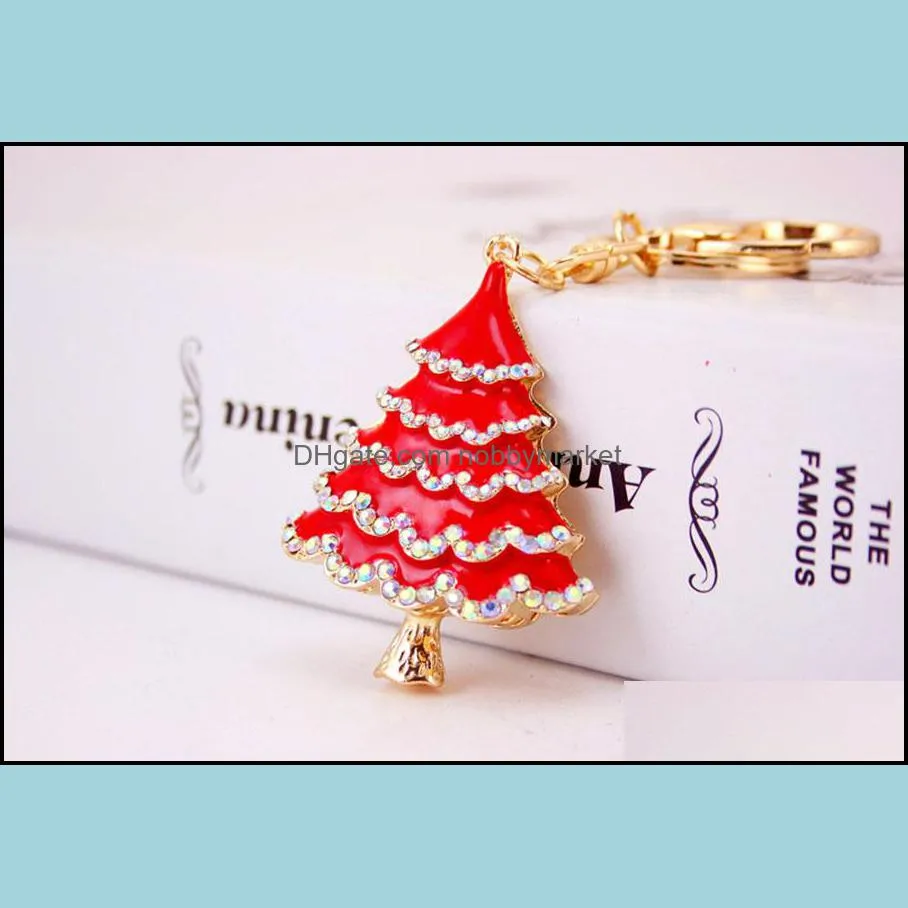 Chave anéis jóias strass meninas árvore de natal pingente de cristal chaveiros mulheres saco decorações para festa Aessórios entrega de gota 2021 XSP