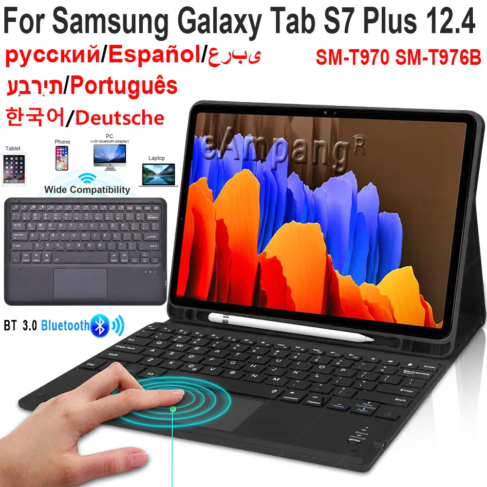 Custodia con tastiera touchpad per Samsung Galaxy Tab S7 + S7 Plus Custodia SM-T970 SM-T976B T970 T976 con custodia in pelle per tastiera trackpad