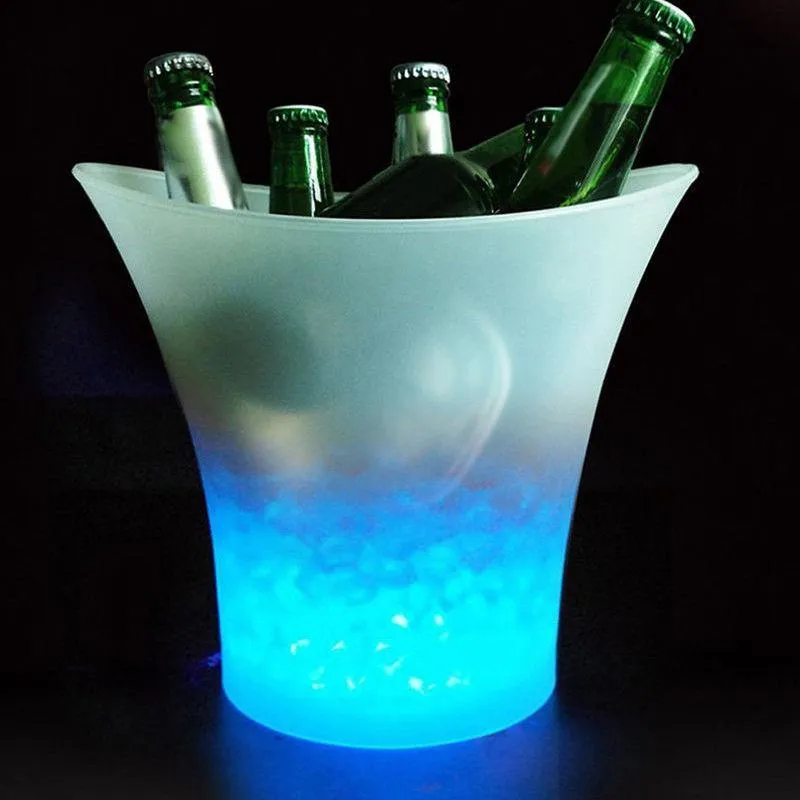 Vino Cerveza Cubo de Hielo para Ktv Clubs Bar Casa Fiesta Boda GCDN LED Cubo de Hielo 5L 7 Colores Degradado Cambio Luminoso Plástico Champán Vino Enfriador de Bebidas Cubo 