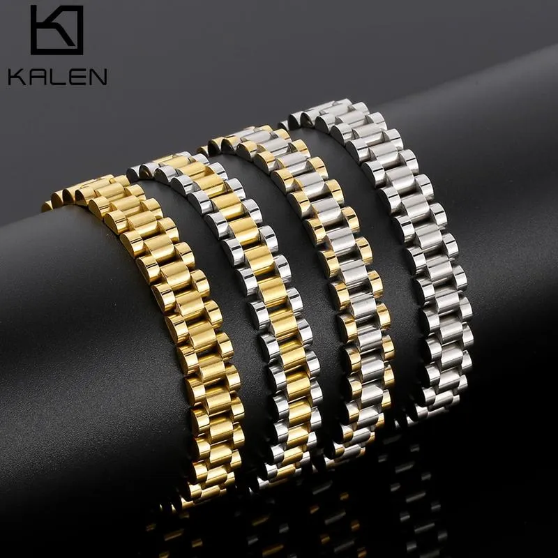 Länk, Kedja 10mm Golden Watch Armband För Kvinnor Män Rostfritt stål Herr Charm Armband Partihandel Pojkar Smycken Tillbehör