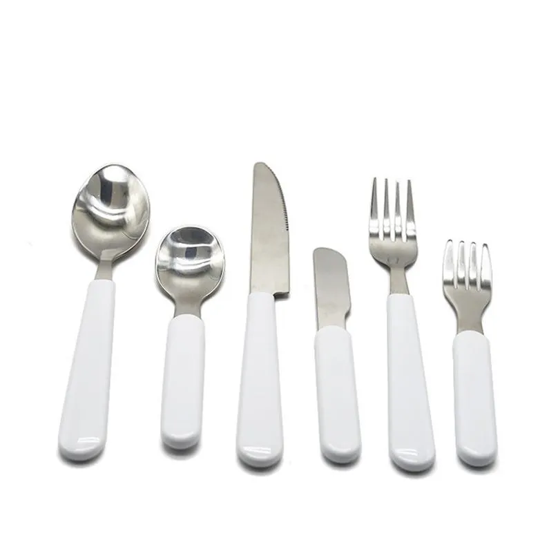 Sublimacja Biały Zestaw Naczynia Ze Stali Nierdzewnej Sztućce Dinnerware Western Silverware Nóż Kuchenny Łyżka Widelec Kolacja Zestaw Dzieci Dorosłych