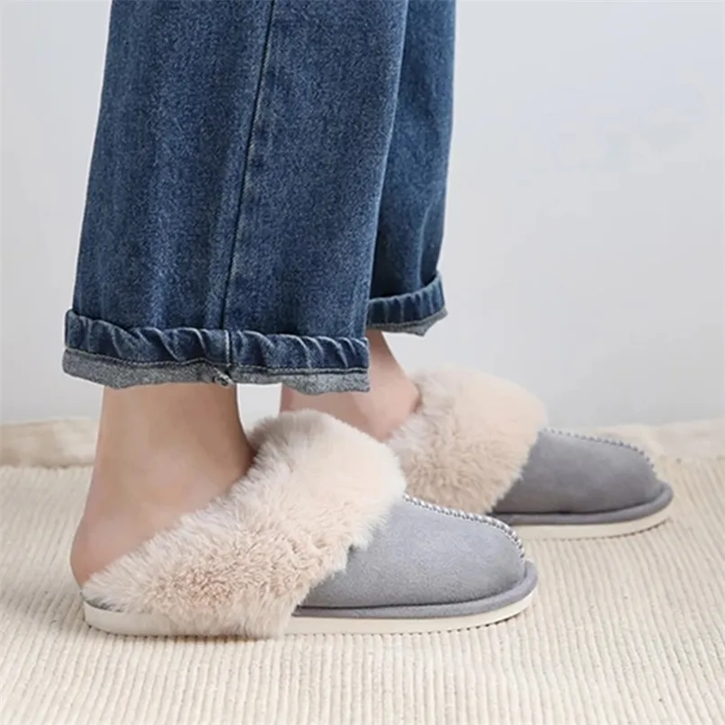 Inverno Mulheres Mulheres Mulheres Chinelos de Luxo Faux Suede Suede Alta Quarto Casais Quente Sapatos de Pelúcia Casa Senhoras Simples Fluffy 210903