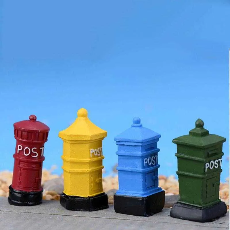 Cute Miniature Resin Crafts Mini Postbox Fairy Garden Micro Landscape DIY Ornament Retro Miniature Craft Decoration 4 Colors