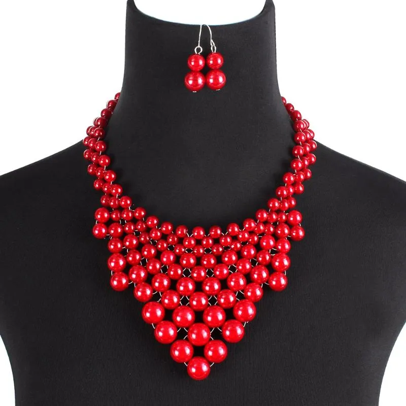 Oorbellen ketting luxe sieraden accessoires multi-layer imitatie parels handgemaakte gevlochten kraag verklaring choker nek voor vrouwen