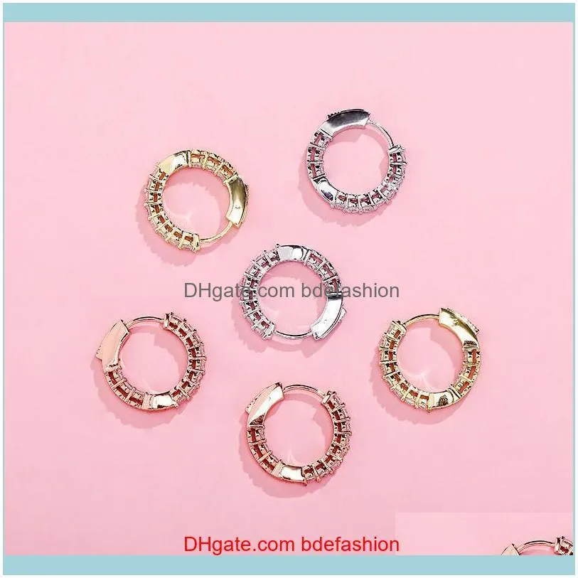 Gold Plated CZ Diamond Stone Earrings Hotsale Bling CZ Hoops Earrings for Men Women Nice Gift for Friend