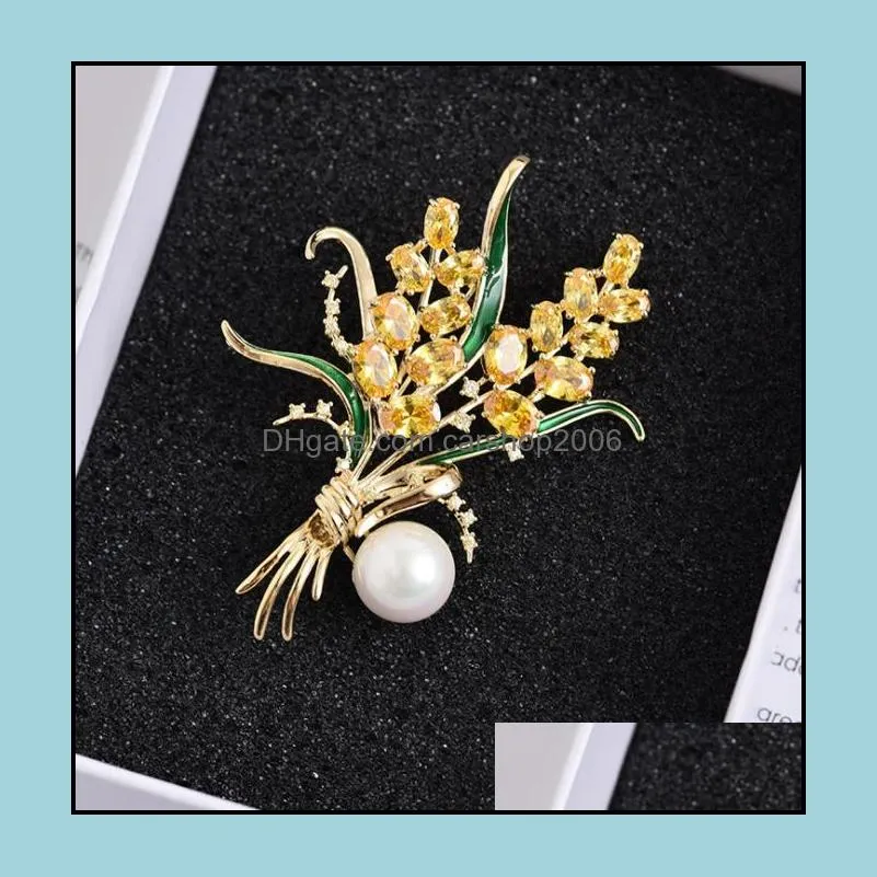 Wheat Ears Shape Brooch Artificial Zircon Pin Natural Freshwater Pearl Corsage