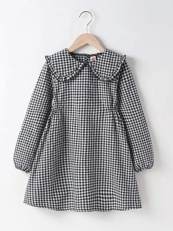 Ging Gingham Print Peter-Pan Collar Jurk Zij