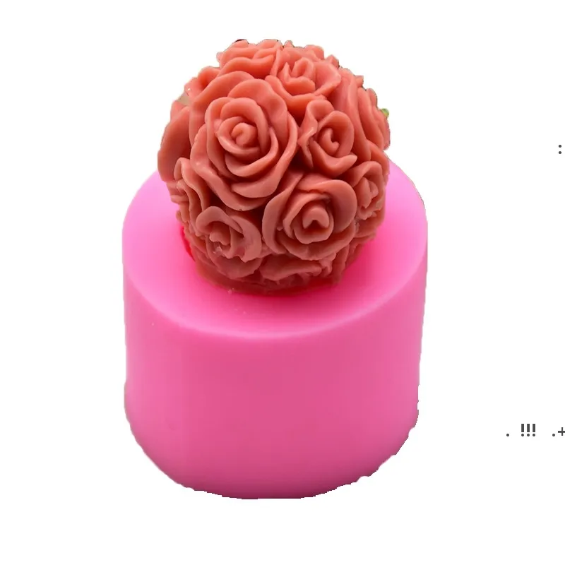 new Handmade Candles DIY Silicone Mold 3D Rose Ball Aromatherapy Wax Gypsum Mould Form Candles Making Supplies EWD6417