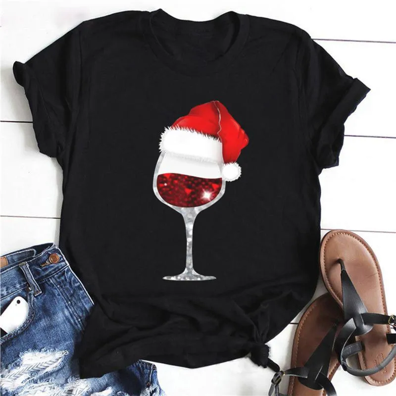 Frauen T-Shirt Frauen lässig Weihnachtsglas gedruckt lose o-h-Top Streetwear Kurzarmgeschenke Kleidung Kleidung