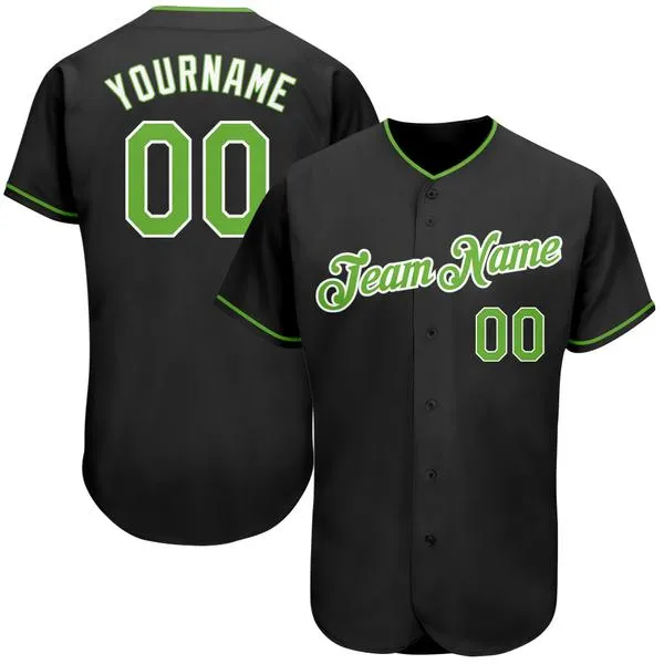 Jersey di baseball di baseball verde-bianco neonato nero personalizzato