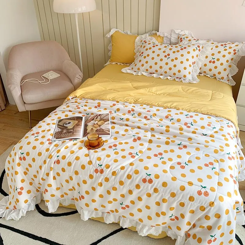 Sunflower Bed Set Pastral Style Quilts Bedspread Yellow Dot Floral