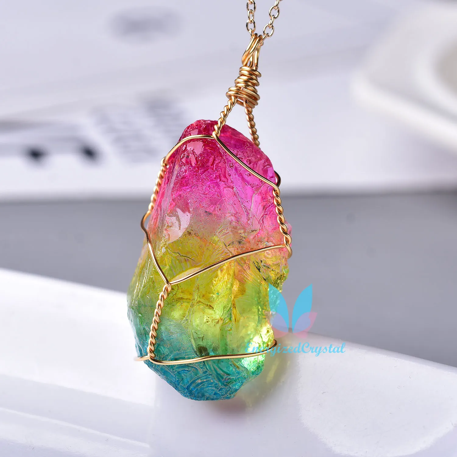 Tree Of Life Hand-Made Crystal Pendant Fashion Electroplate Mineral Jewelry Raw Crystals for Men Women Colorful Jewelry Healing