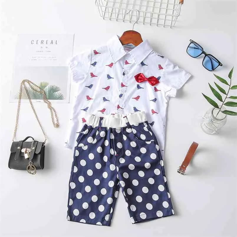 Bébé garçon vêtements été garçons dessin animé revers T-shirt + Short ceinture 3 pièces costume enfants 210528