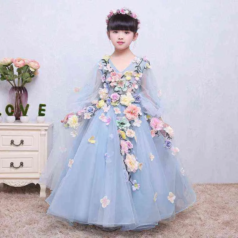 Fashion High Quality Style Princess Baby Girls Toddler Lace Tutu Communion Dress Layered Party Wedding Bow Formal Flower Pageant G1129