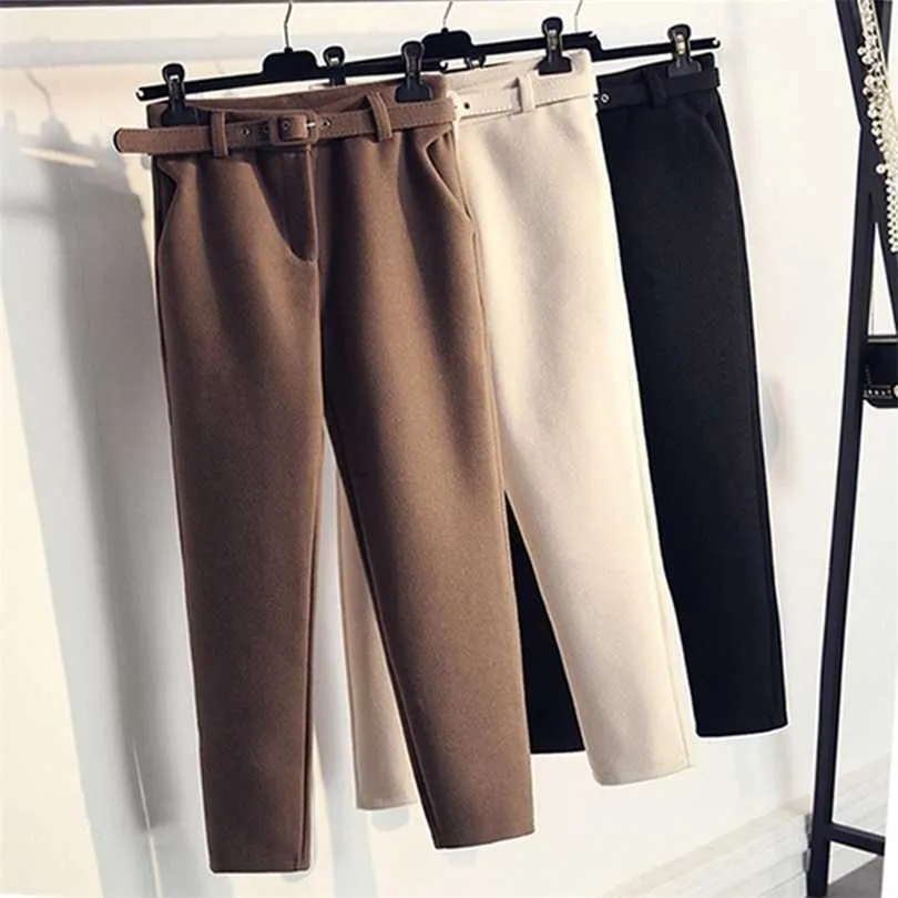 Women Wool pants Casual Solid Autumn Winter Thick Warm Harem Ankle-Length Pants Trousers S-XXL 211124