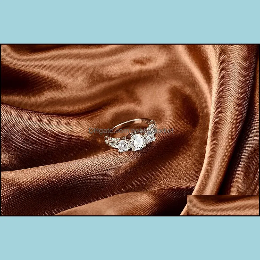 Luxury Cubic zirconia Gemstone Rings Three CZ Stone Gold Silver plated wedding diamond Ring For women Ladies engagement Jewelry