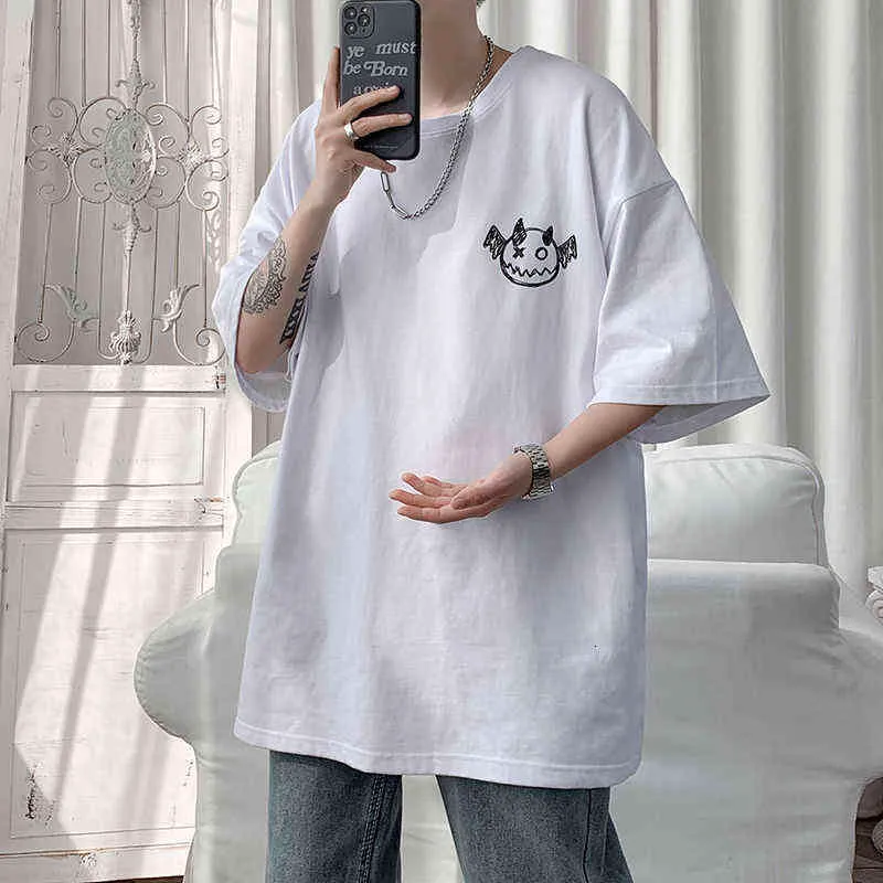 HybSkr Spring Summer Men's T-shirts Korean Style Loose Little Devil Graphic T-shirt Casual Oversized T-Shirt Men's Clothing G1222