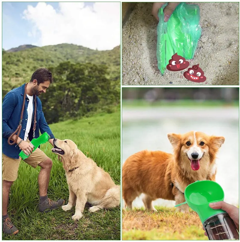 Outamateur Dog Travel Water Bottle Portable Pet Drinking Bottle Multifunctional Outdoor Water for Dogs and Cats with Poop Shovel 300ML