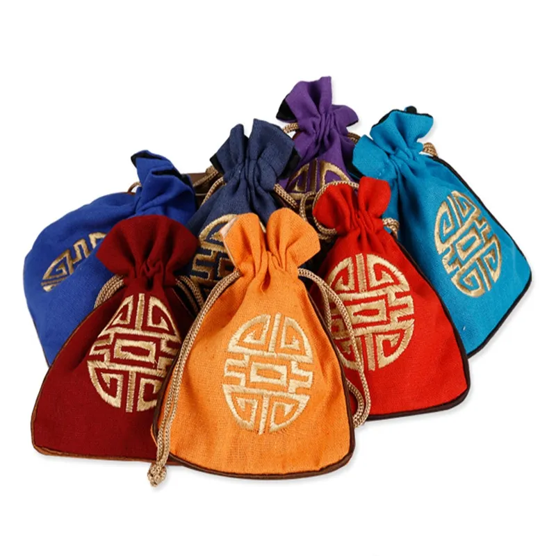 20 pièces 11x14cm sac à cordon de style chinois emballage cadeau emballage sacs à bijoux pochette pour fête de mariage