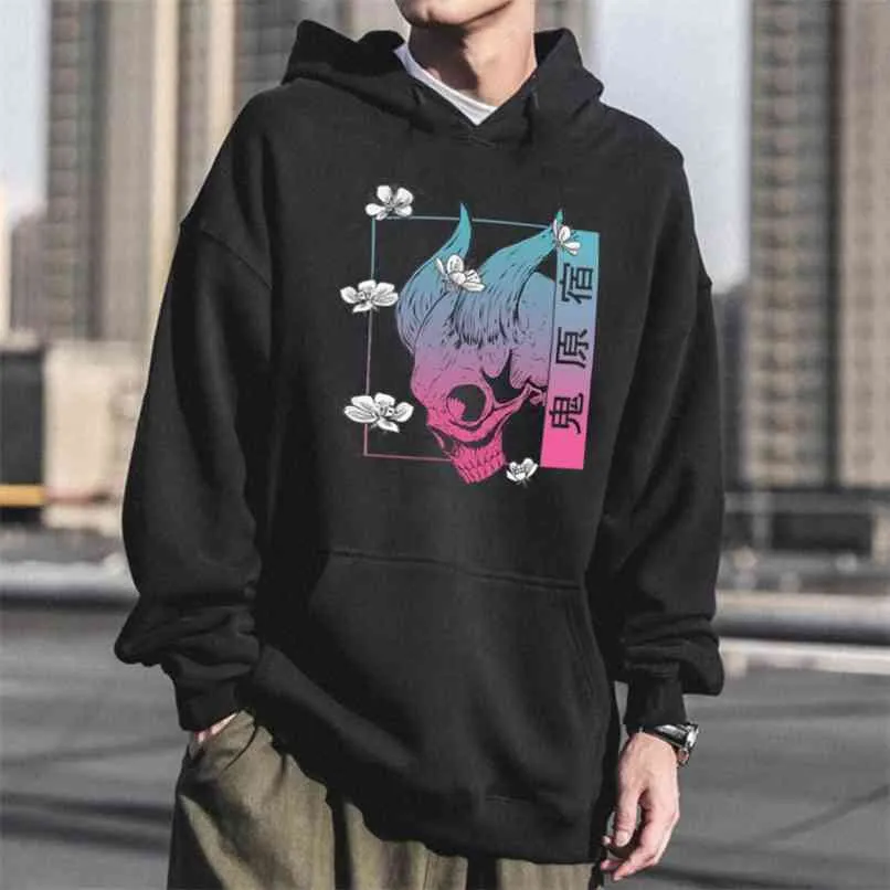 Fantasma harajuku Anime giapponesi Fiori di ciliegio Felpe con cappuccio Felpa unisex Felpa con cappuccio da uomo con stampa divertente Uomo Streetwear Cappotto casual 210813