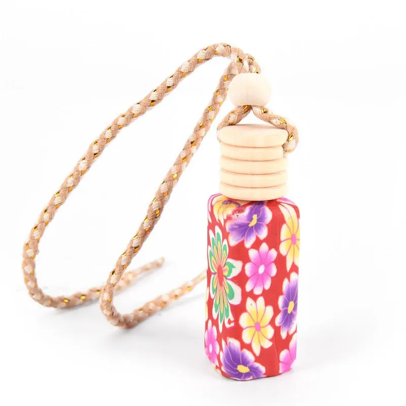 Perfume Diffuser Fragrance Bottle Floral Art Printed Hanging Car Air Freshener New Year Gifts