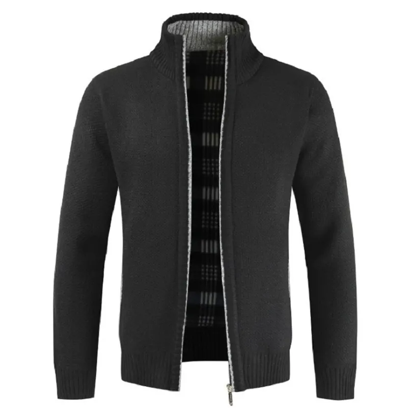 Wiosna męska kurtka Slim Fit Stand Stand Collar Zipper Kurtki Solidna bawełna Gruby Ciepły Casual Sweter Płaszcz 211214