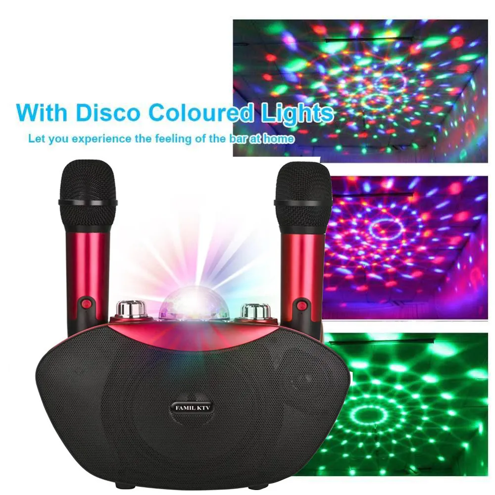 Alto-falante estéreo de karaokê Y-8 com 2 microfones sem fio LED Flash Light Bluetooth Alto-falante de alta fidelidade ao ar livre para família KTV Party