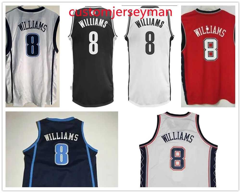 Koszykówka Jersey Retro College # 8 Deron Williams Koszulki Powrót Mesh Szyte Biały Niebieski Haft Niestandardowy Duży Rozmiar S-5XL