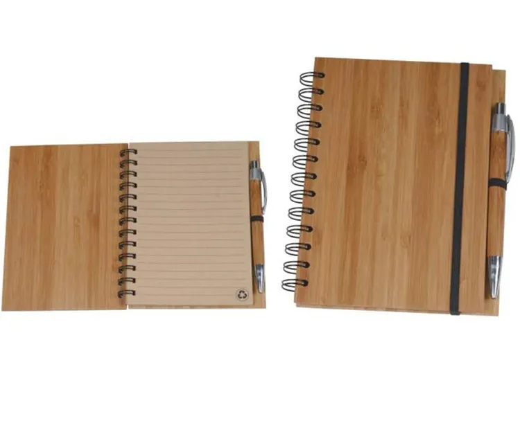 Spiral Notebook Wood Bamboo Cover Notebook Spiral Notepad With Pen Student Environmental Notepads wholesale School Supplies WY717