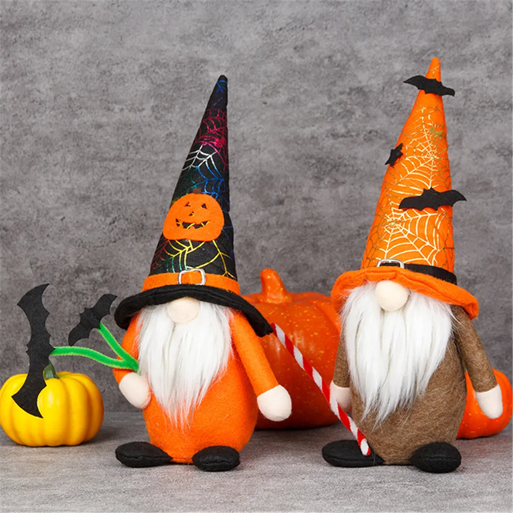 Fontes de festas Halloween Gnome Decoração de pelúcia boneca sem rosto com bastão Casa de férias decoração de presente de presente de aniversário ornamentos PHJK2108