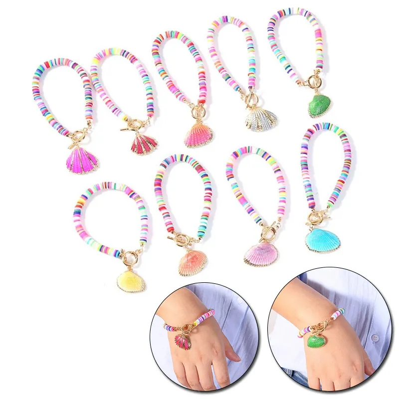 Boho Multicolor Shell Polymer Clay Bracelets For Women Charm Elastic Soft Pottery Female Bracelet Summer Beach Jewelry