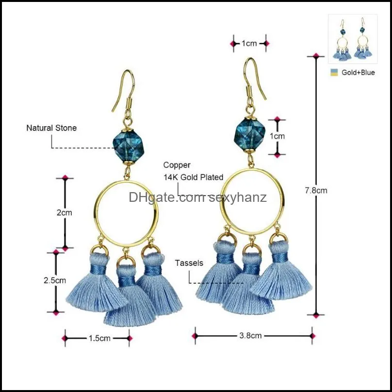 Neoglory Natural Stone & Tassels Long Dangle Earrings Blue Geometric Design Cool Girl Daily Party Gift Youth Classic Cute Sale