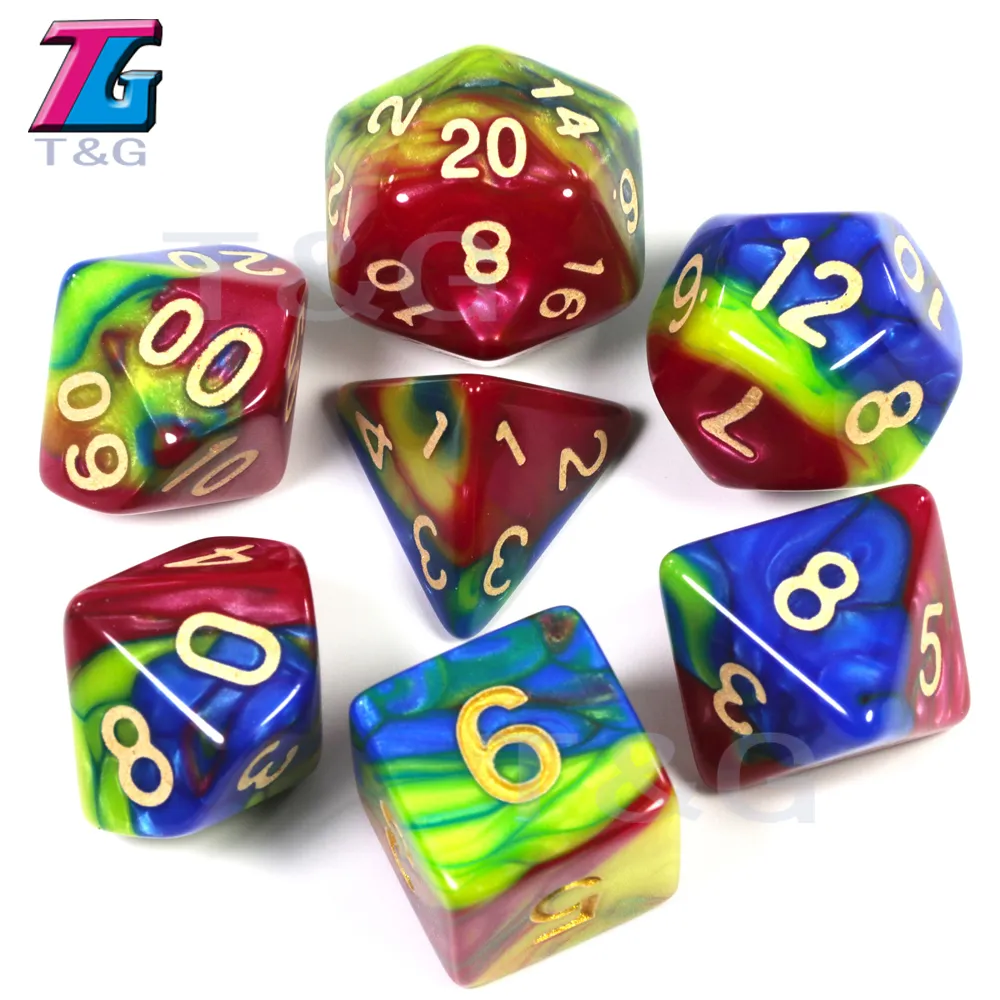 Colourful Dice Det 7 Pcs/Set MIx 3 Colors Red Yellow Blue Polyhedral TRPG Games for DND D4-D2 Dice Board Game