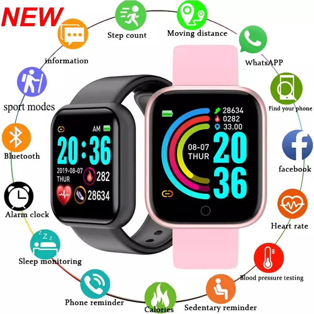 D20 Pro Smart Watch Y68 Bluetooth Fitness Tracker Sport Heart Rate Monitor Blood Pressure Smart Bracelet for Android IOS